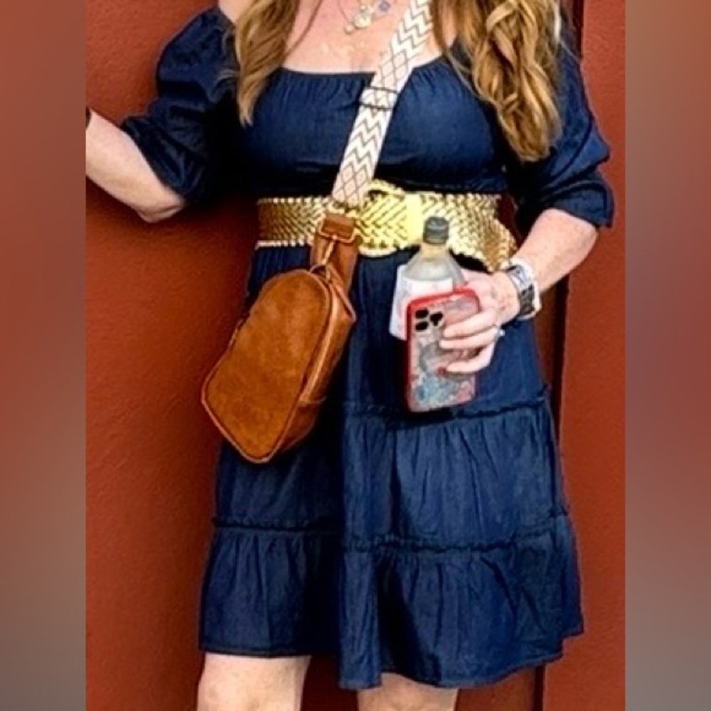 Blue Smocked Tiered Midi Dress